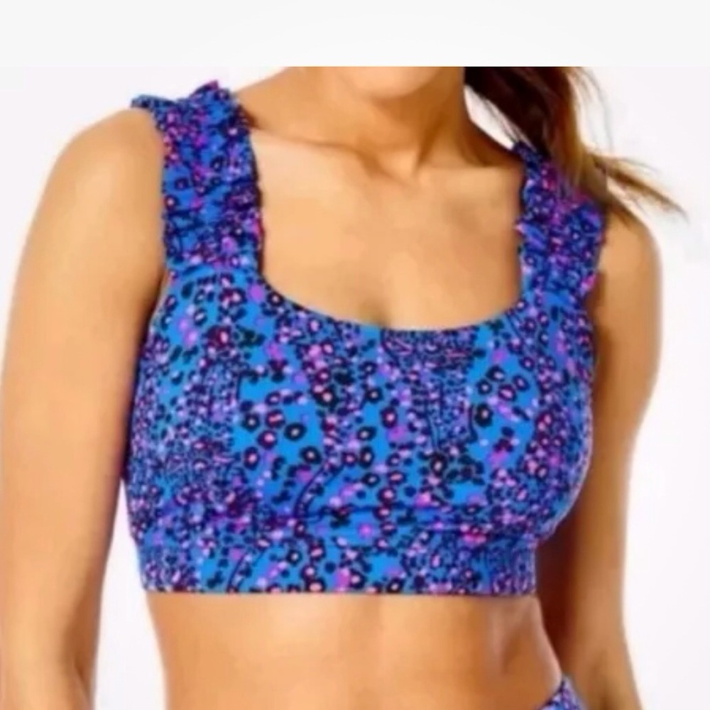 Lilly Pulitzer NWT! Karena Ruffle Sports Bra, Blue Flare Growl and Prowl Sz S